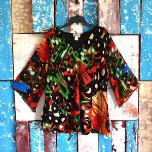 Women's JMB Signature Clothing Blouse V-Neck Long Sleeve SIZE 3X Multicolor